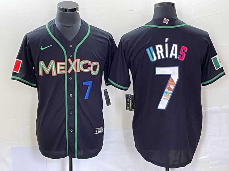 Men 2023 World Cub Mexico #7 Urias Black white Nike MLB Jersey2